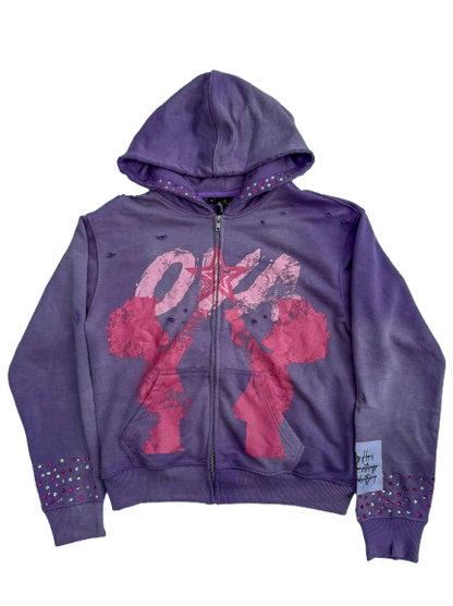 OVA Stardust Distressed Zip Hoodie Purple