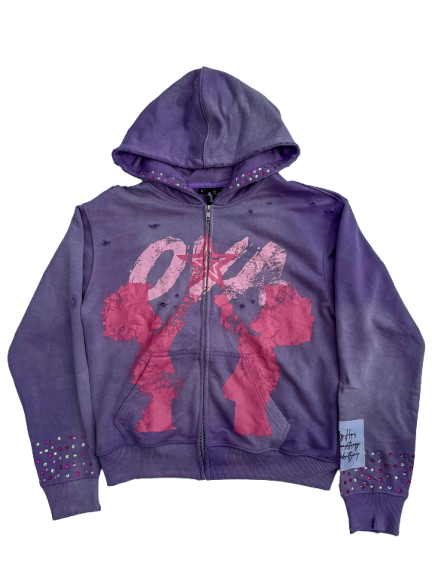 OVA Stardust Distressed Zip Hoodie Purple