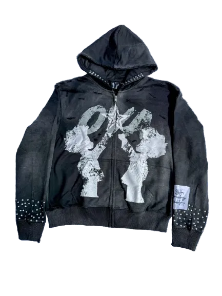 OVA Stardust Distressed Zip Hoodie Black – Ova Streetwear