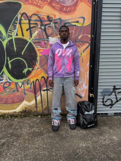 OVA Stardust Distressed Zip Hoodie Purple