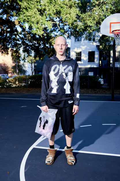 OVA Stardust Distressed Zip Hoodie Black